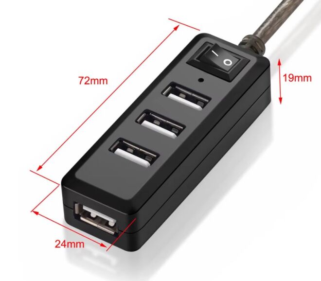 USB Hub - 3lü - Mini USB (A) (Dahili Güç Anahtarı) - 4